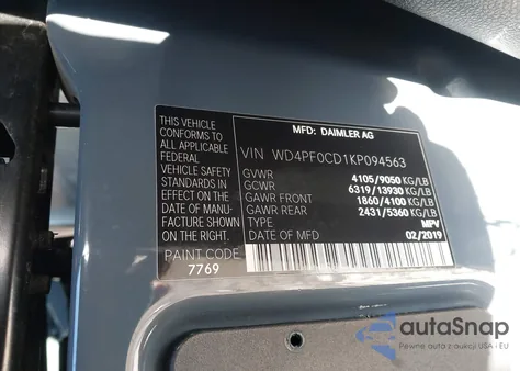 2019 Mercedes-Benz Sprinter 2500 High Roof V6 z USA, uszkodzony, nr VIN WD4PF0CD1KP094563